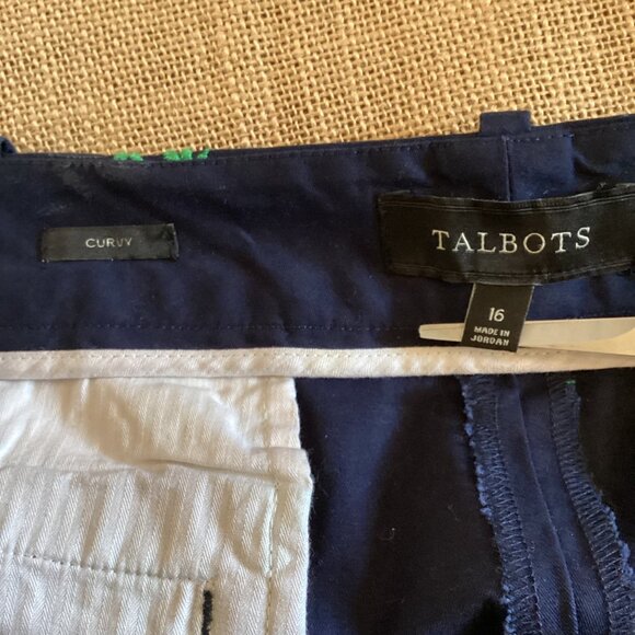 Talbots Curvy Fit Pants Size 16 Ankle Navy Blue Green Palm Tree Embroidery - Picture 3 of 9
